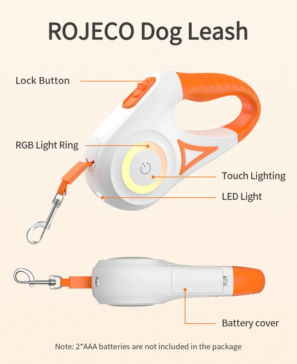 5M LED Retractable Dog Leash – Luminous, Stylish, and Durable for Walking & Running