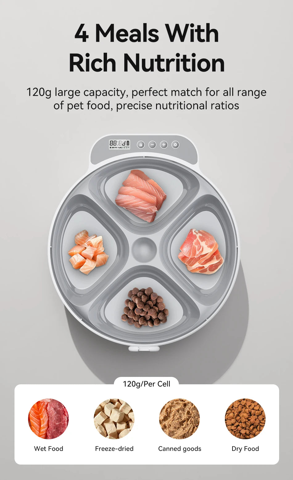 Smart Automatic Cat & Dog Feeder - 4 Meals, Wet & Dry Food Dispenser