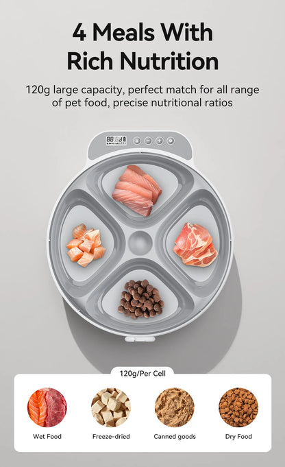 Smart Automatic Cat & Dog Feeder - 4 Meals, Wet & Dry Food Dispenser