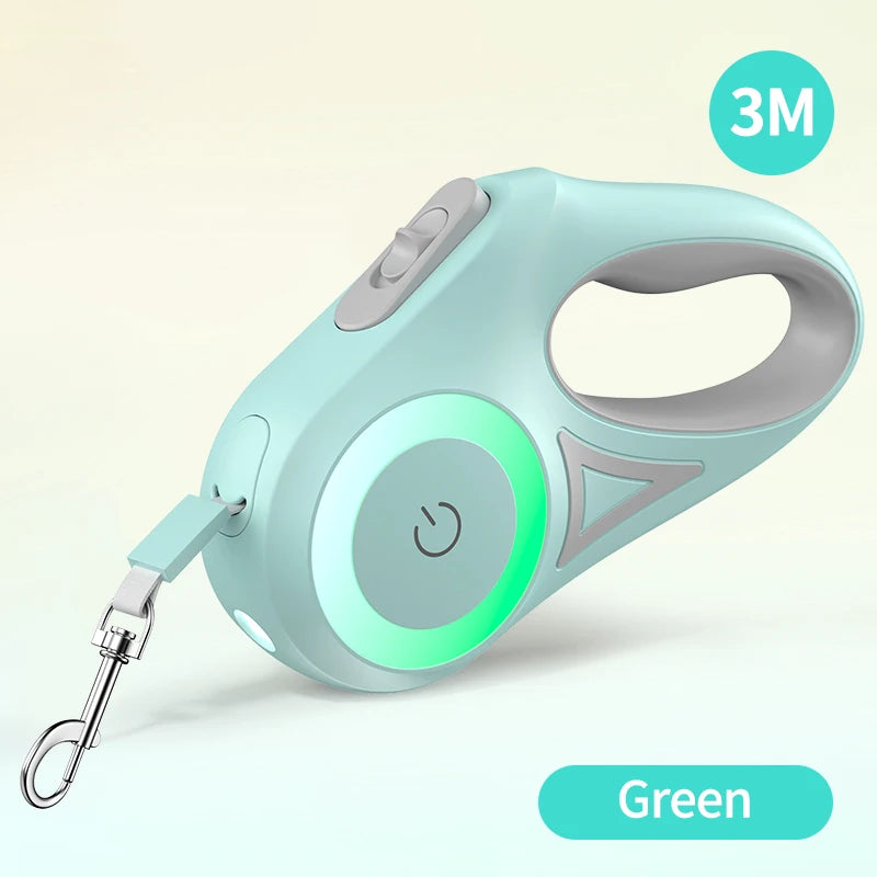 3M Retractable Dog Leash – LED Light & Luminous Design for Night Walks